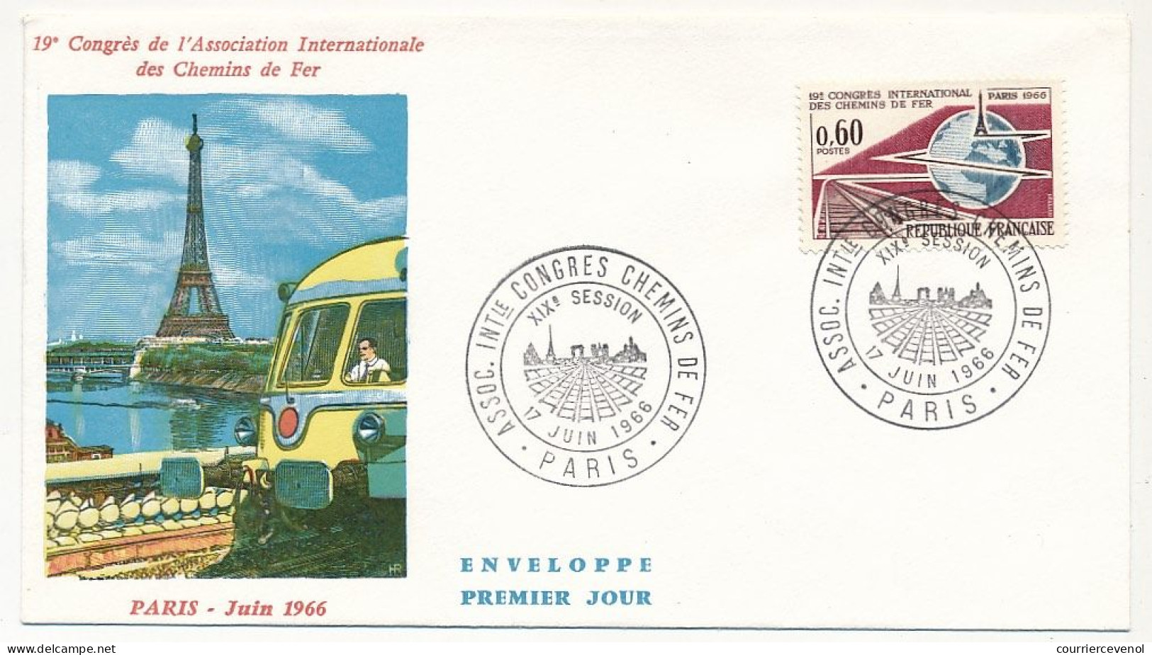 2 Env. Illustrée Affr 0,60F 19° Congrès Des Cheminots - Obl Premier Jour Et Obl Temporaire - PARIS - 11 Et 17 Juin 1966 - Trains