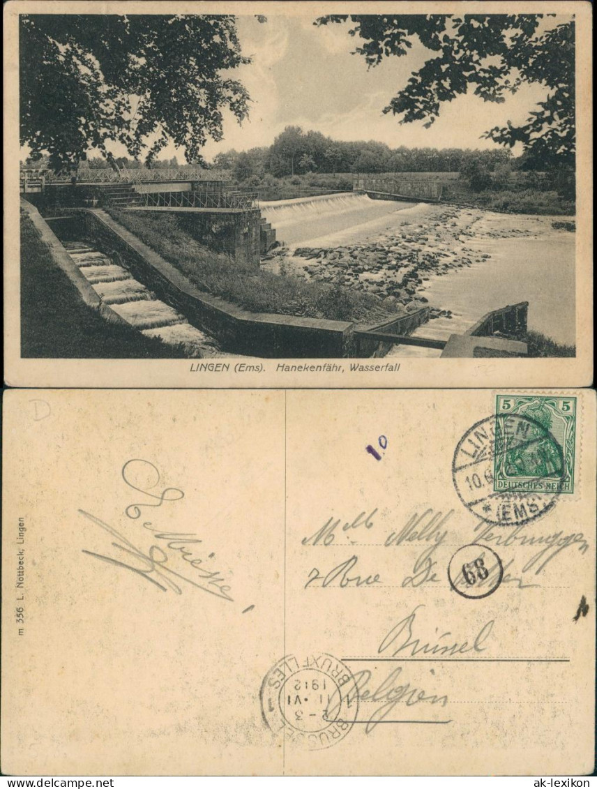 Darme-Lingen (Ems) River Falls, Fluss, Wasserfall Hanekenfähr 1912   Gelaufen - Lingen