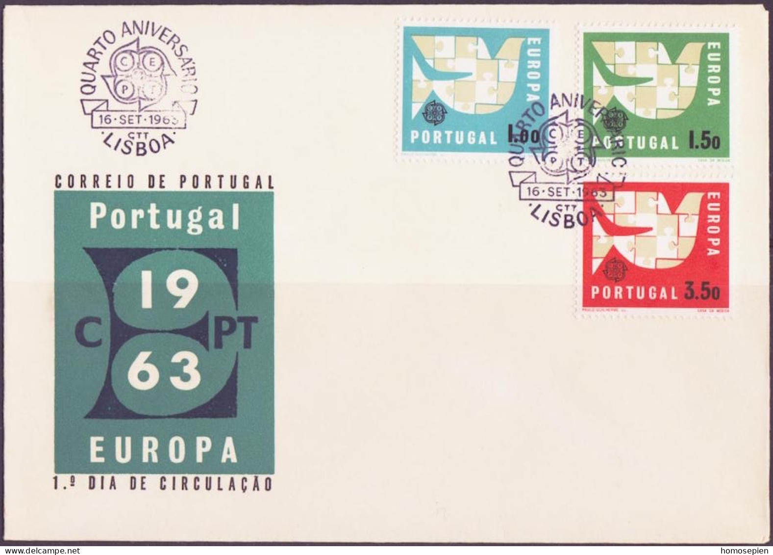 Portugal FDC1 1963 Y&T N°929 à 931 - Michel N°948 à 950 - EUROPA - FDC
