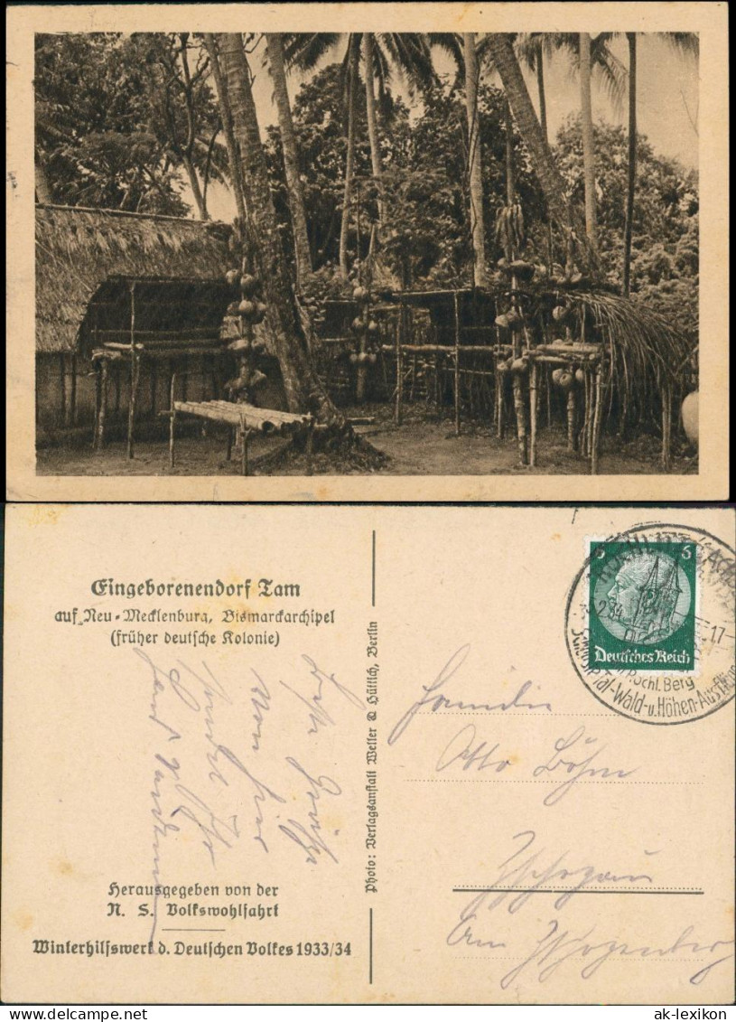 Postcard Neuirland/Neumecklenburg Eingeborenendorf Tam 1934 - Papouasie-Nouvelle-Guinée