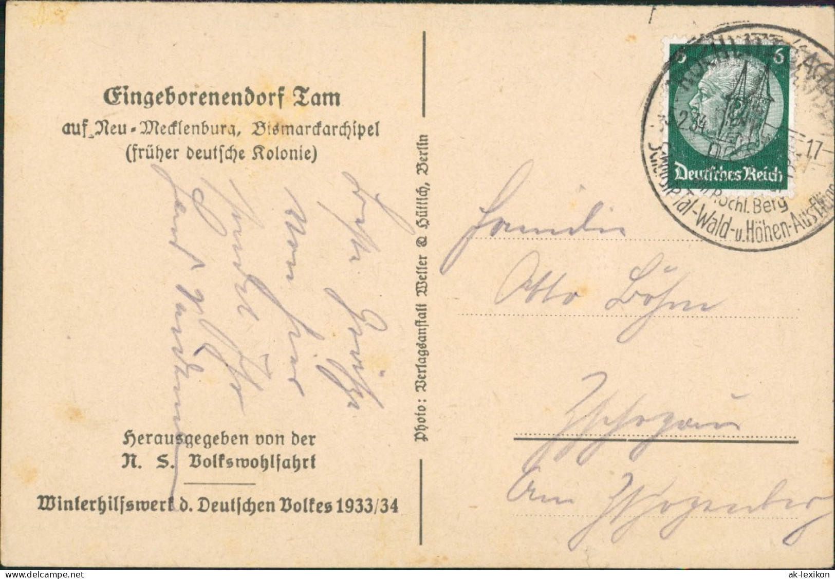 Postcard Neuirland/Neumecklenburg Eingeborenendorf Tam 1934 - Papoea-Nieuw-Guinea
