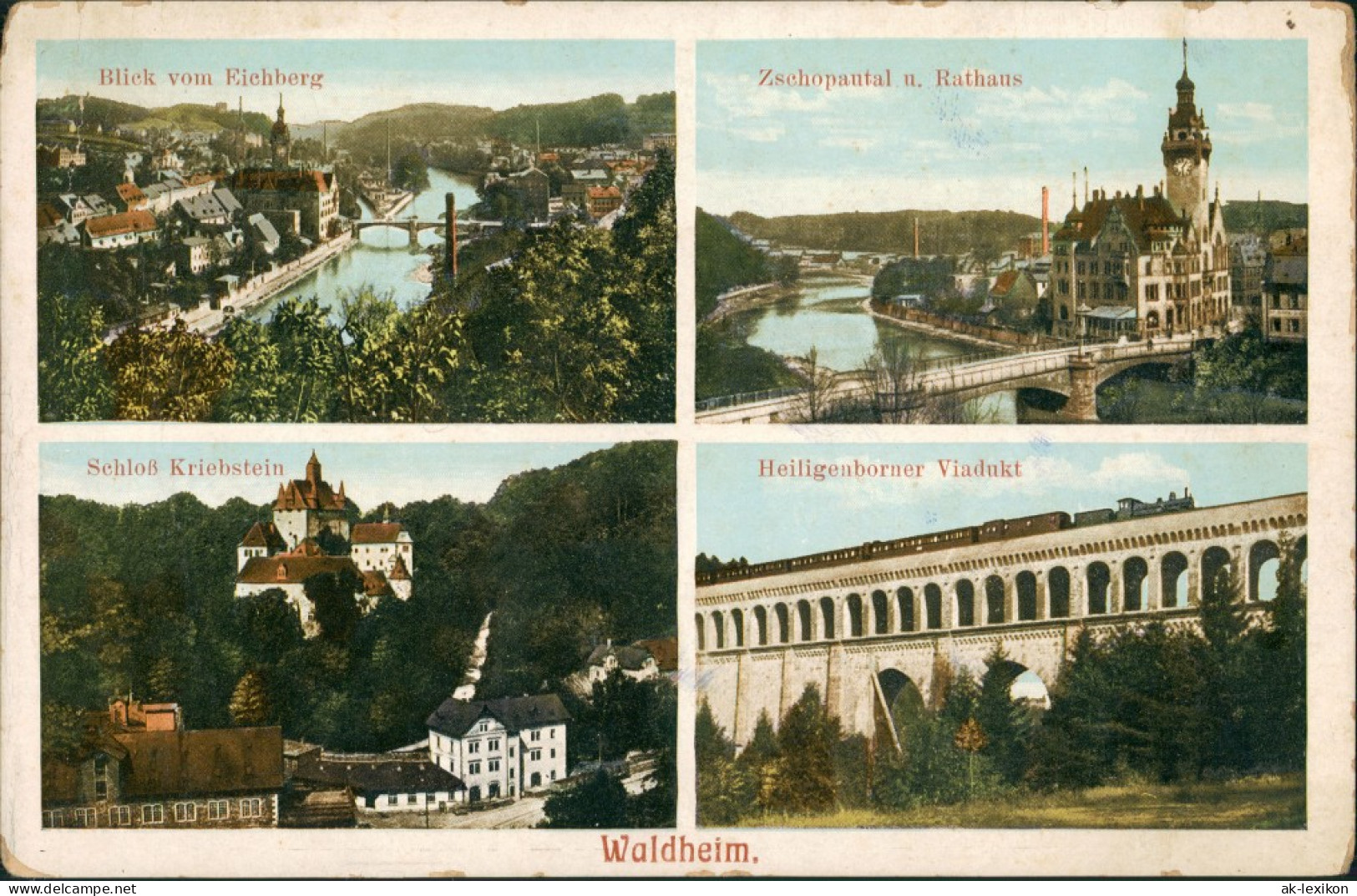 Ansichtskarte Waldheim (Sachsen) Kriebstein, Viadukt, Rathaus, Eichberg 1911 - Waldheim