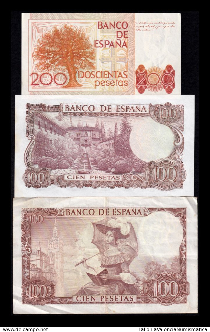 España Spain Set 3 Billetes 200 100 Pesetas 1965-1980 Pick 150 152 156 Mbc Vf - Sonstige & Ohne Zuordnung