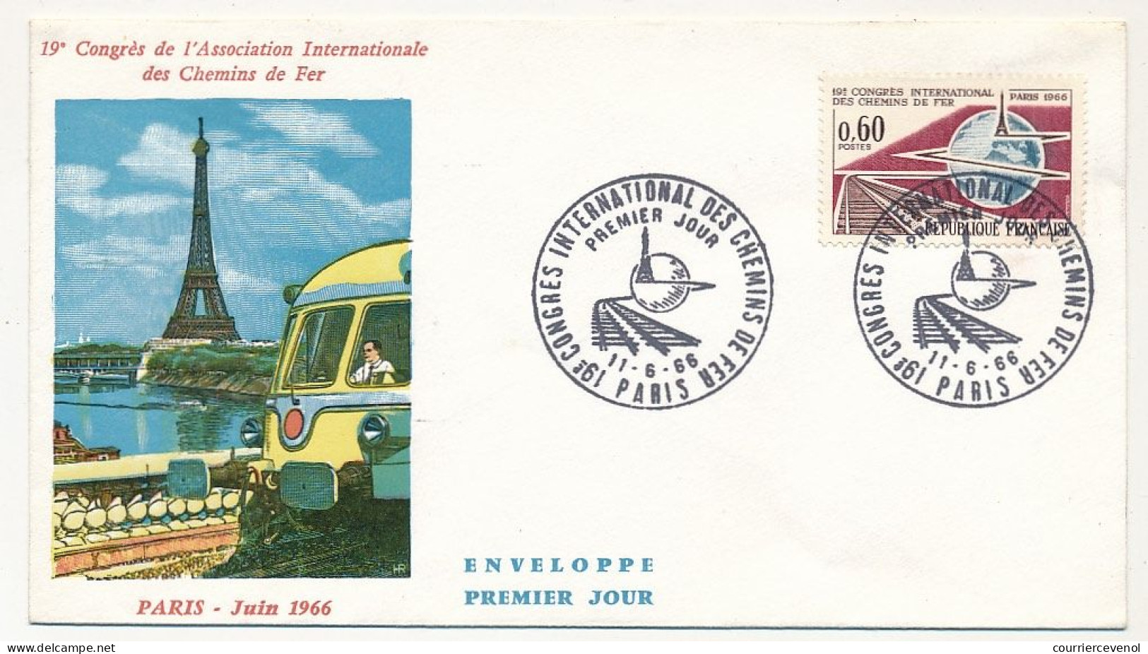 Env. FDC Affr 0,60F 19° Congrès Des Cheminots - Obl Premier Jour - PARIS - 11 Juin 1966 - 1960-1969