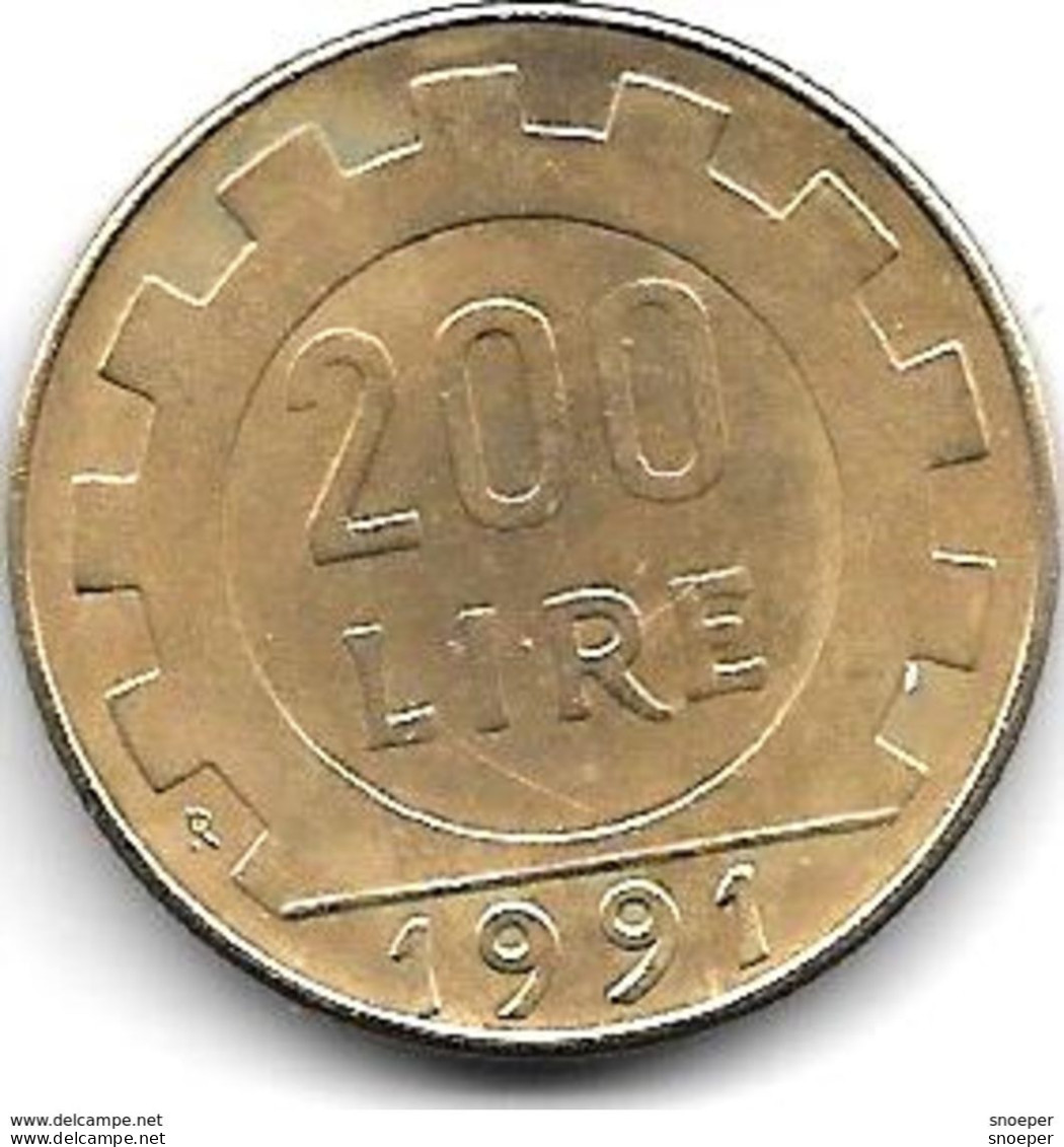 Italy 200 Lire 1991  Km 105 Xf+/ms60 - 200 Lire