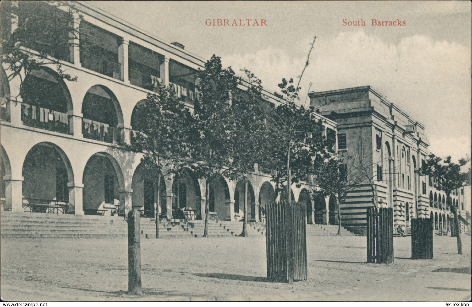 Postcard Gibraltar South Barracks Strassen Partie Street View 1910 - Gibraltar