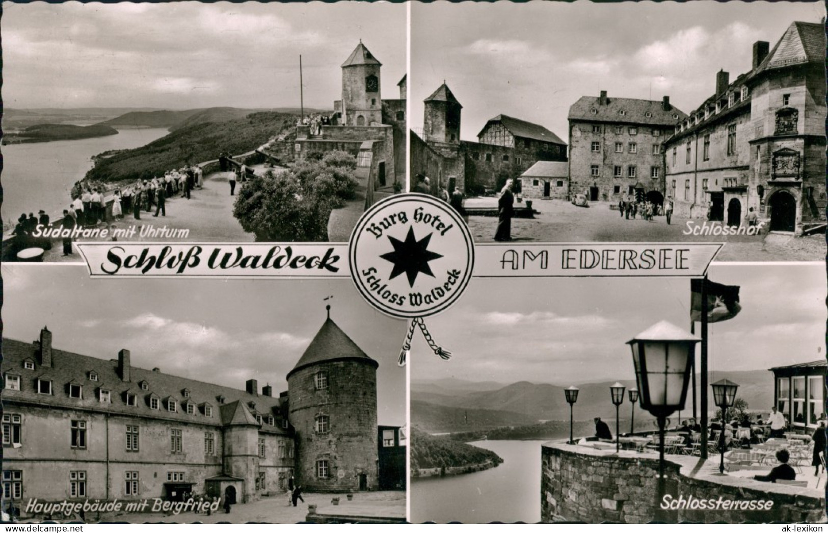 Waldeck (am Edersee) Mehrbild-AK 4 Ansichten Schloss Waldeck & Berghotel 1958 - Waldeck