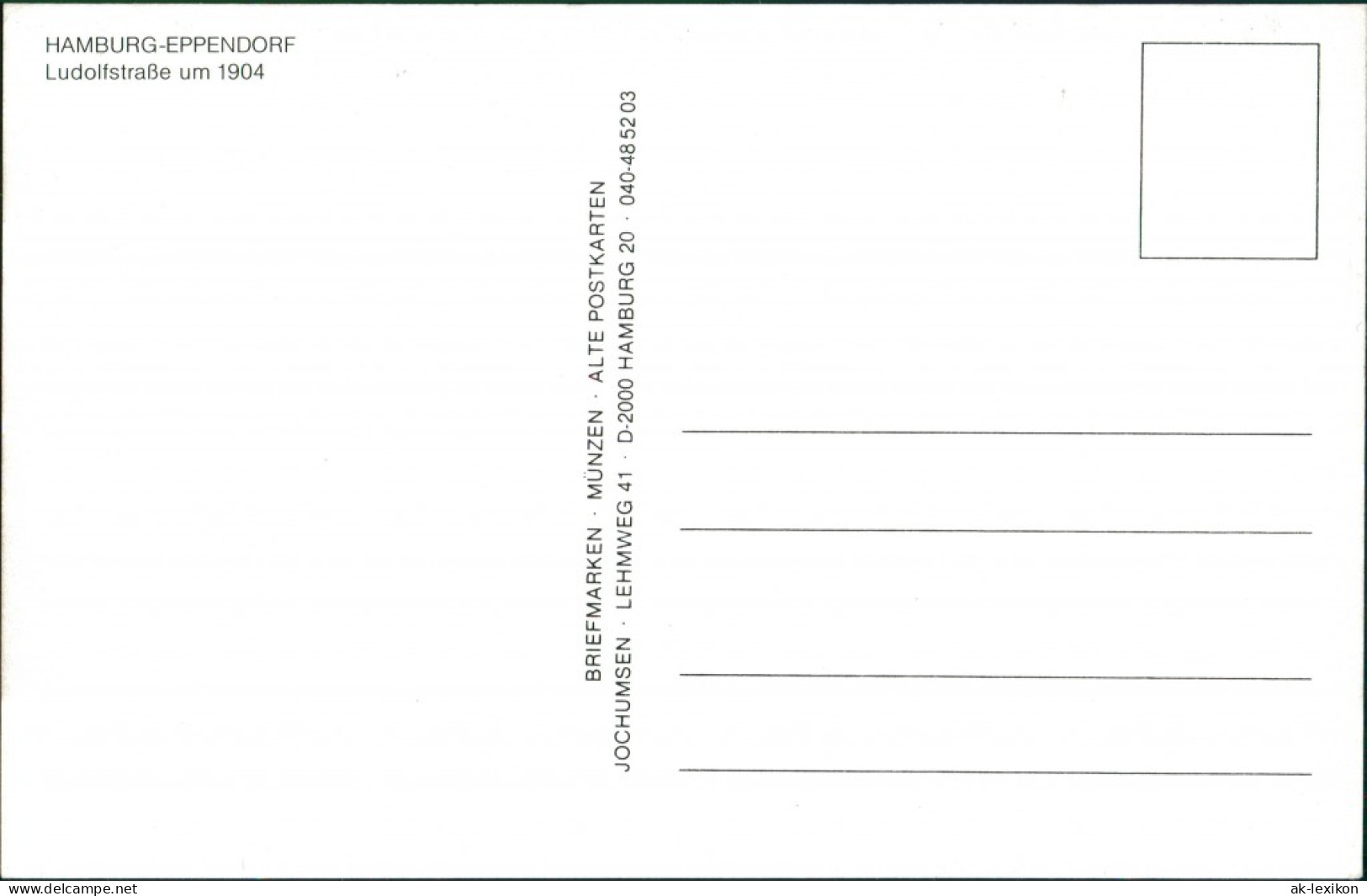 Sammelkarte Eppendorf-Hamburg Ludolfstraße Um 1904 Repro-Ansicht 1989 - Eppendorf