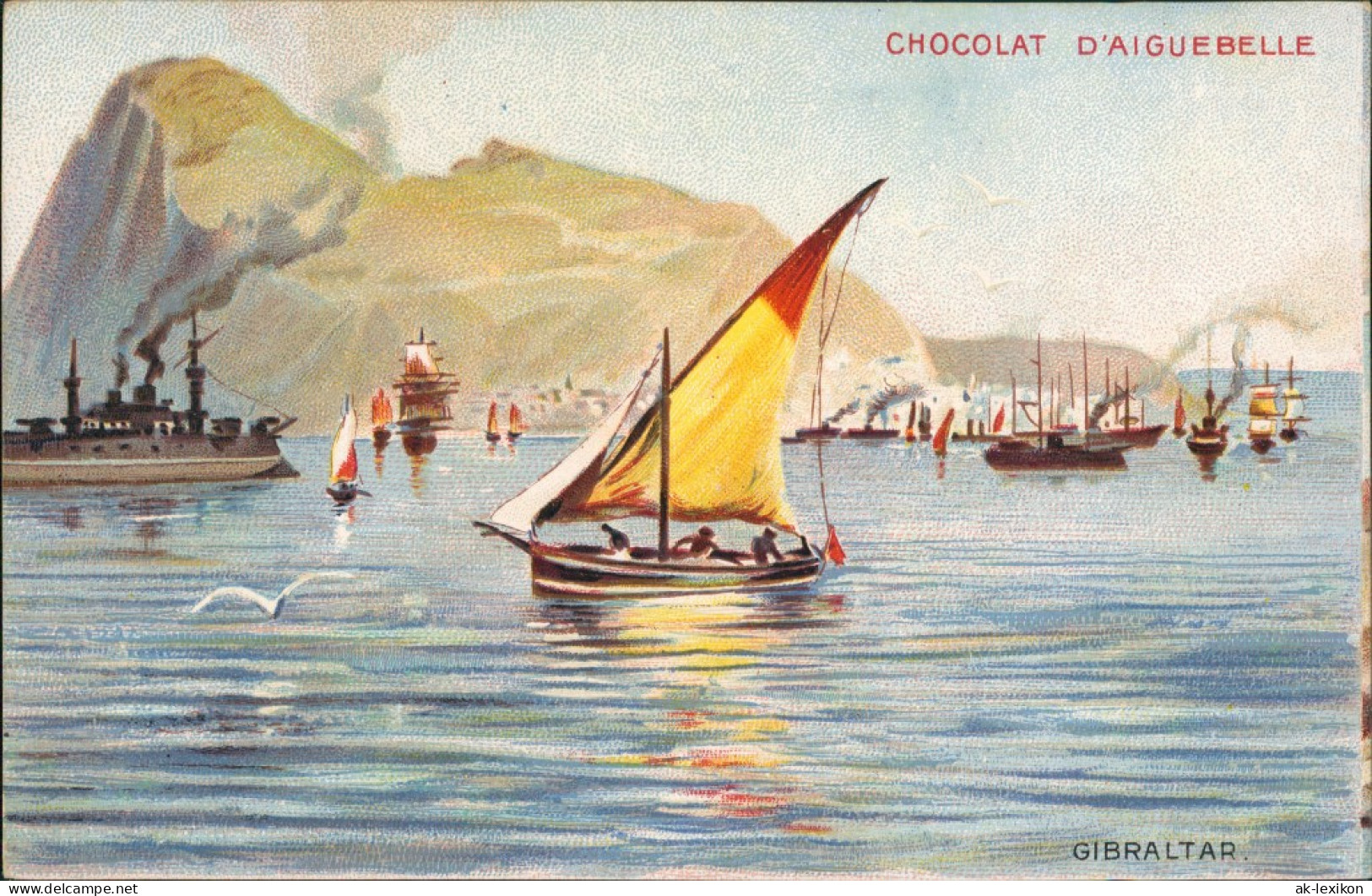 Postcard Gibraltar "CHOCOLATERIE D'AIGUEBELLE" Art Panoramic View 1910 - Gibraltar