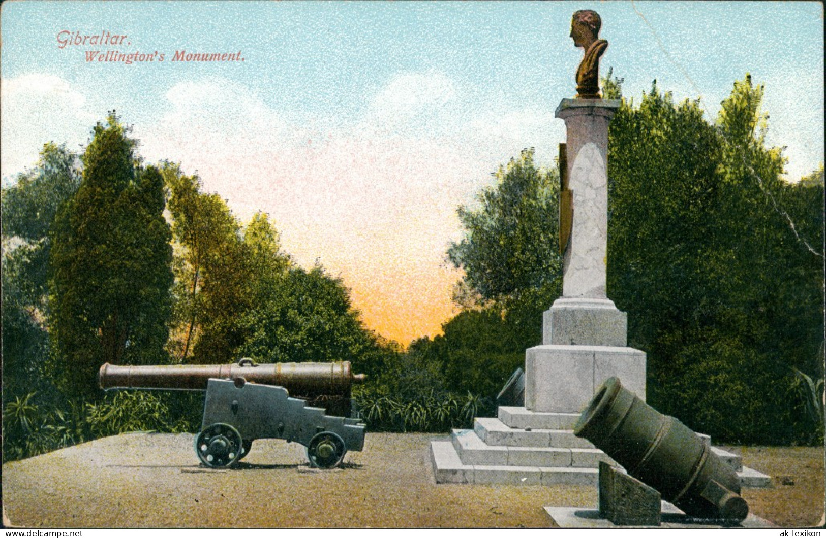 Gibraltar Wellington's Monument Kanone & Denkmal, Vintage Postcard 1910 - Gibraltar