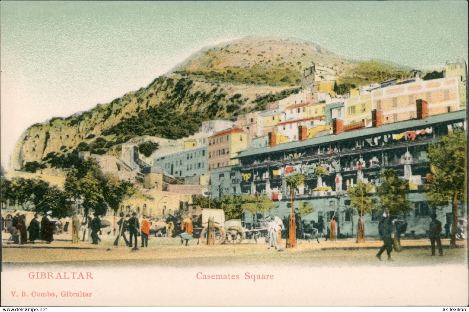 Gibraltar Casemates Square Stadtteilansicht Belebter Platz, Vintage  1900 - Gibraltar
