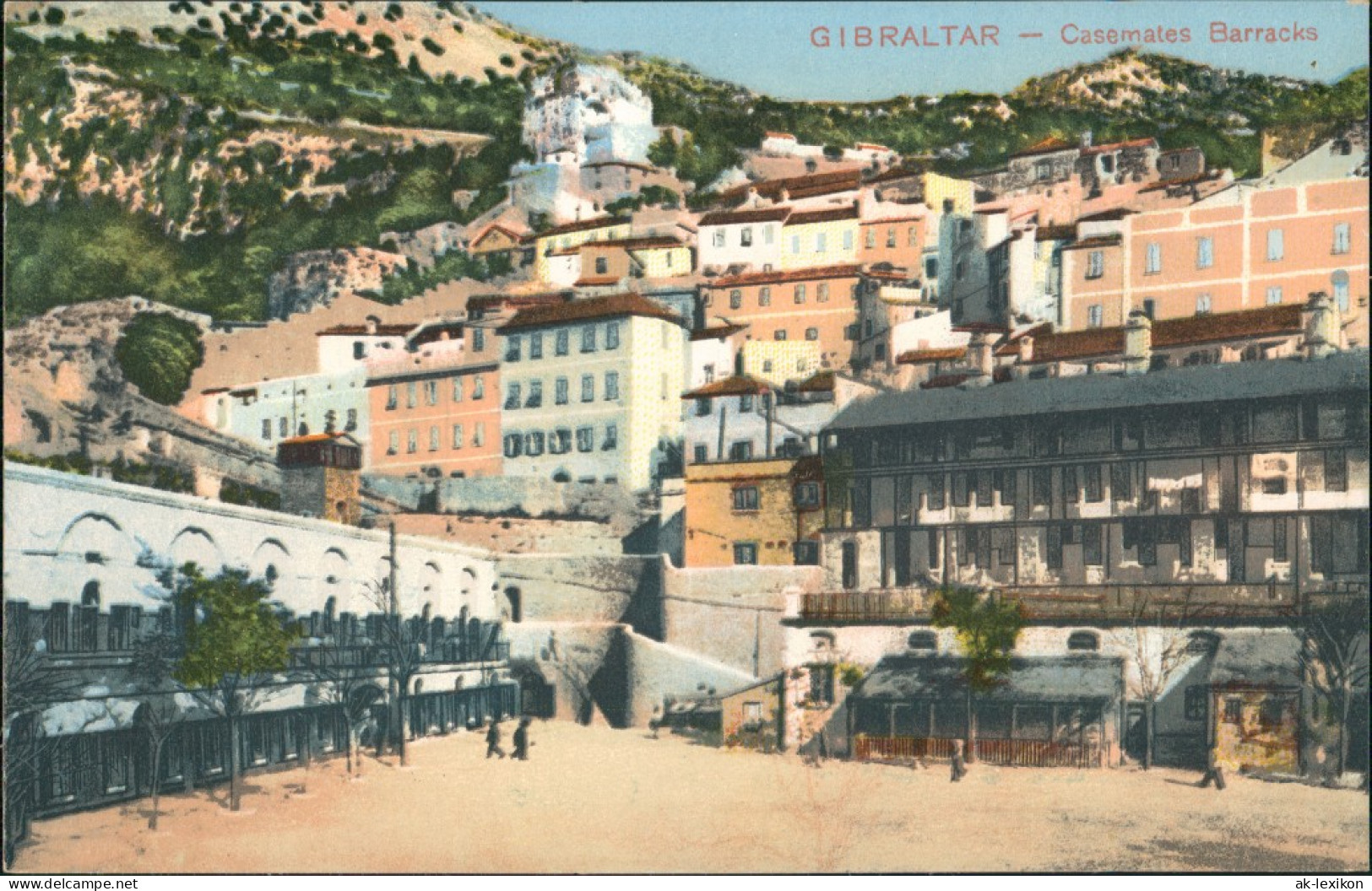 Gibraltar Casemates Barracks Wohnhaus Siedlung Am Hang, Vintage Postcard 1905 - Gibraltar