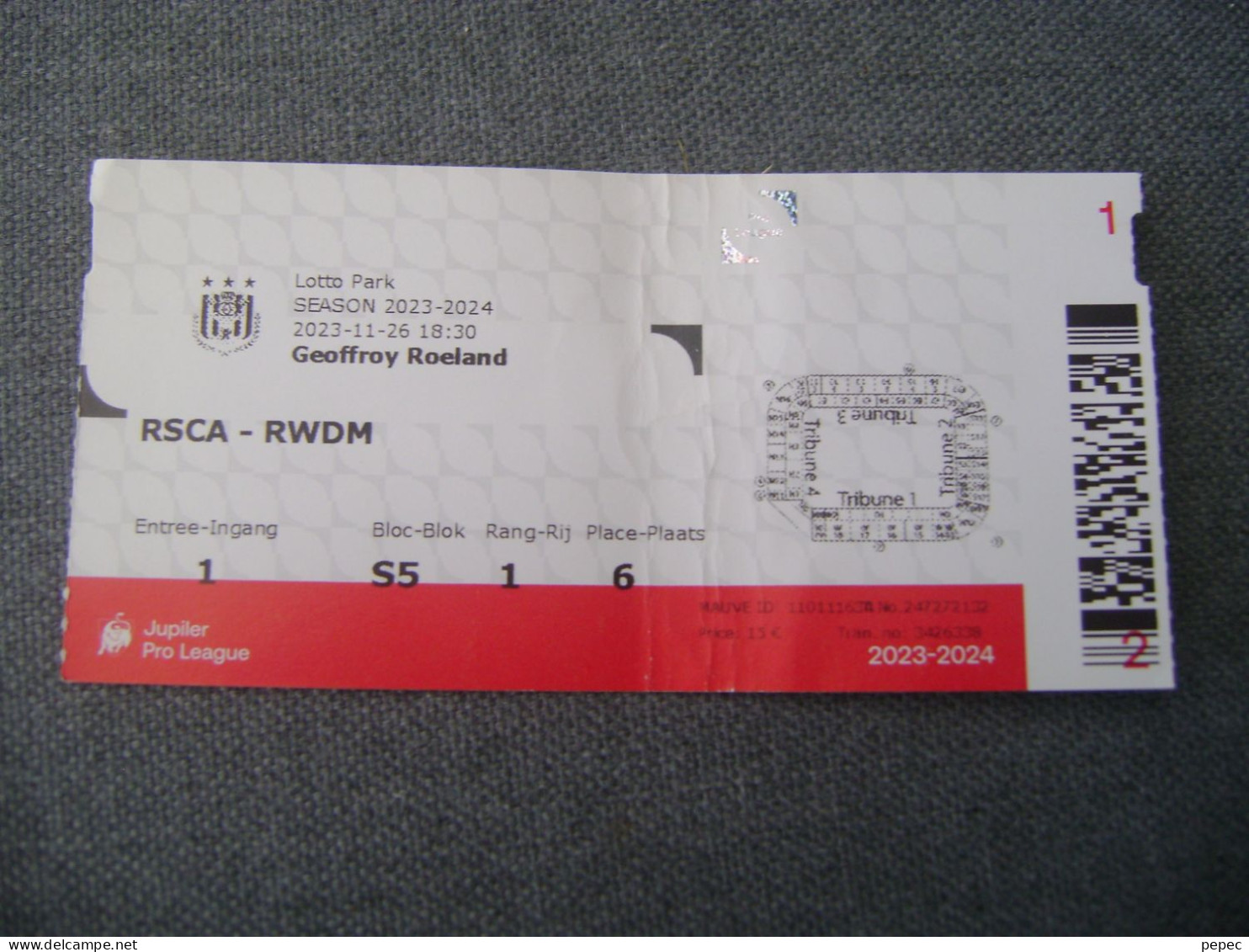 TICKET RSC ANDERLECHT - RWDM  26/11/2023 - Biglietti D'ingresso