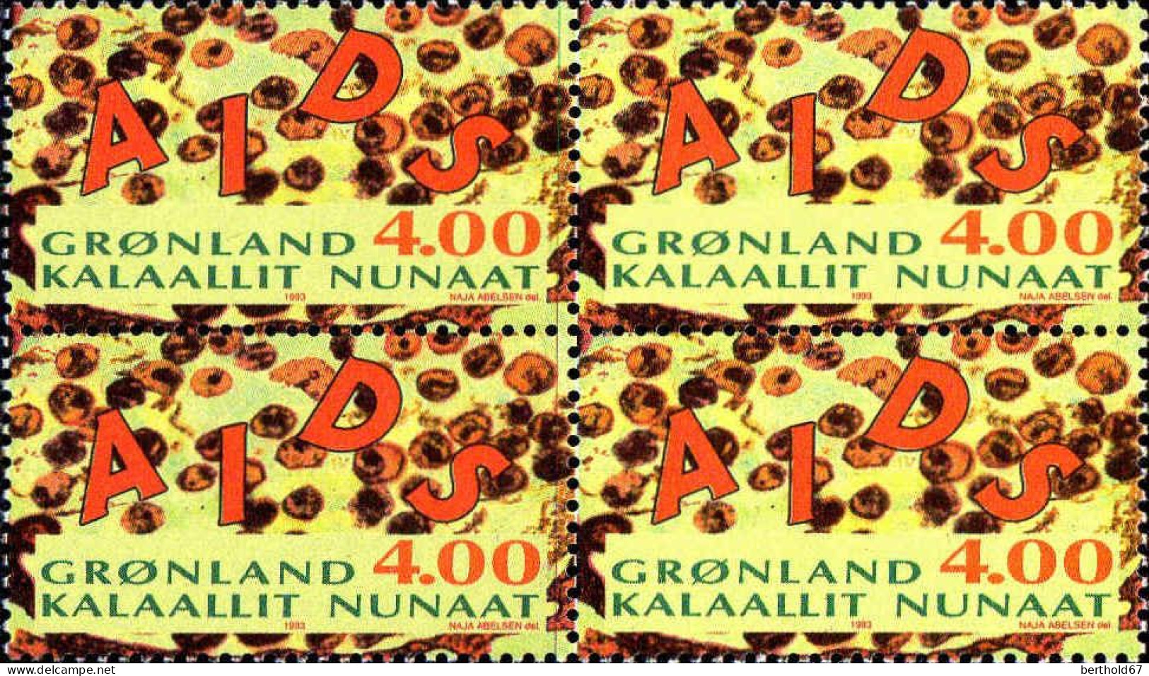 Groenland Poste N** Yv:226 Mi:238 AIDS Bloc De 4 - Médecine