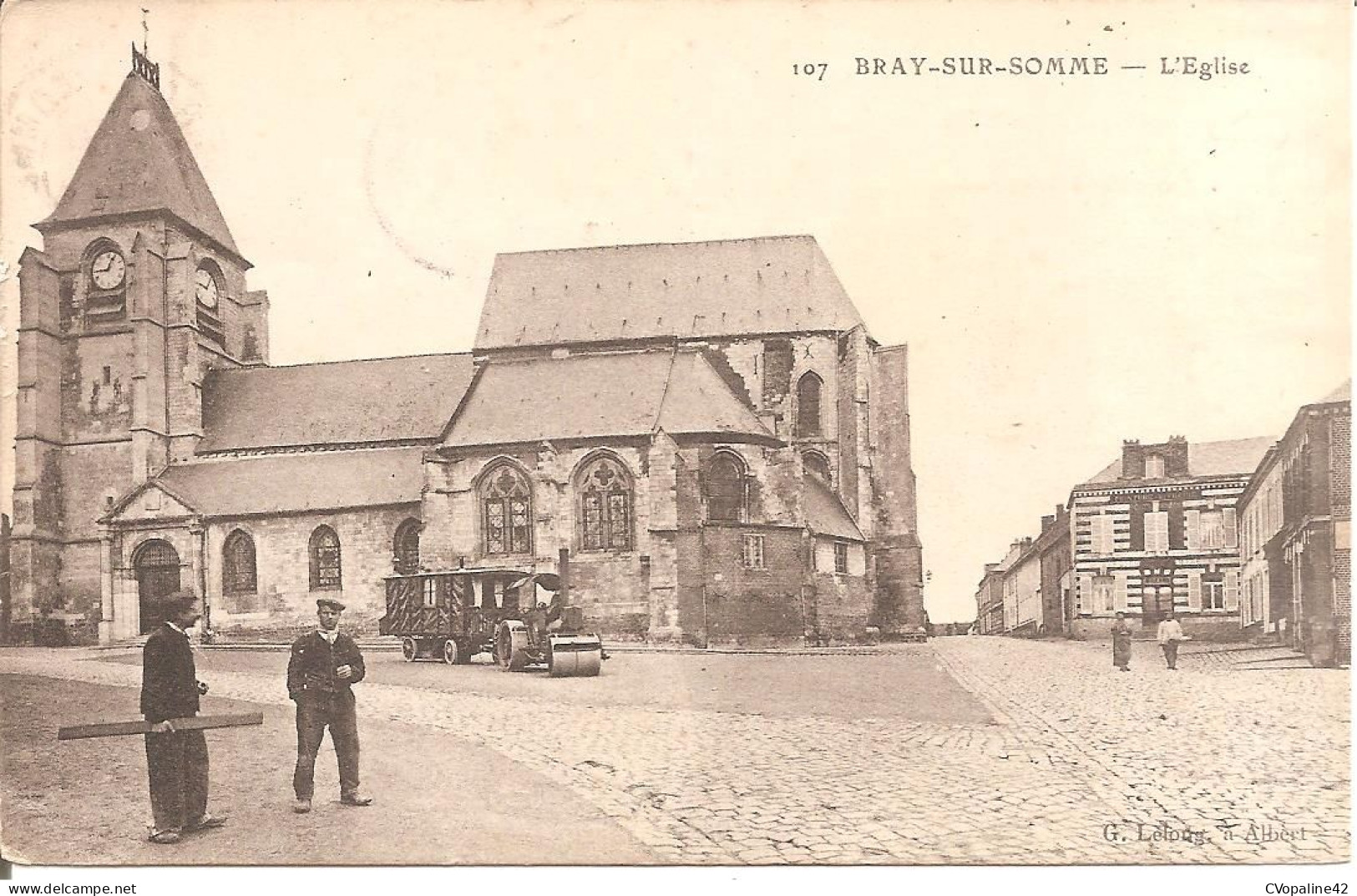 BRAY-SUR-SOMME (80) L'Eglise  En 1909 (Rouleau Compresseur En Petit Plan) - Bray Sur Somme