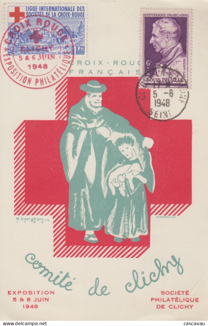 Carte   FRANCE   Exposition  Philatélique   CROIX  ROUGE    CLICHY   LA  GARENNE   1948 - Briefmarkenmessen