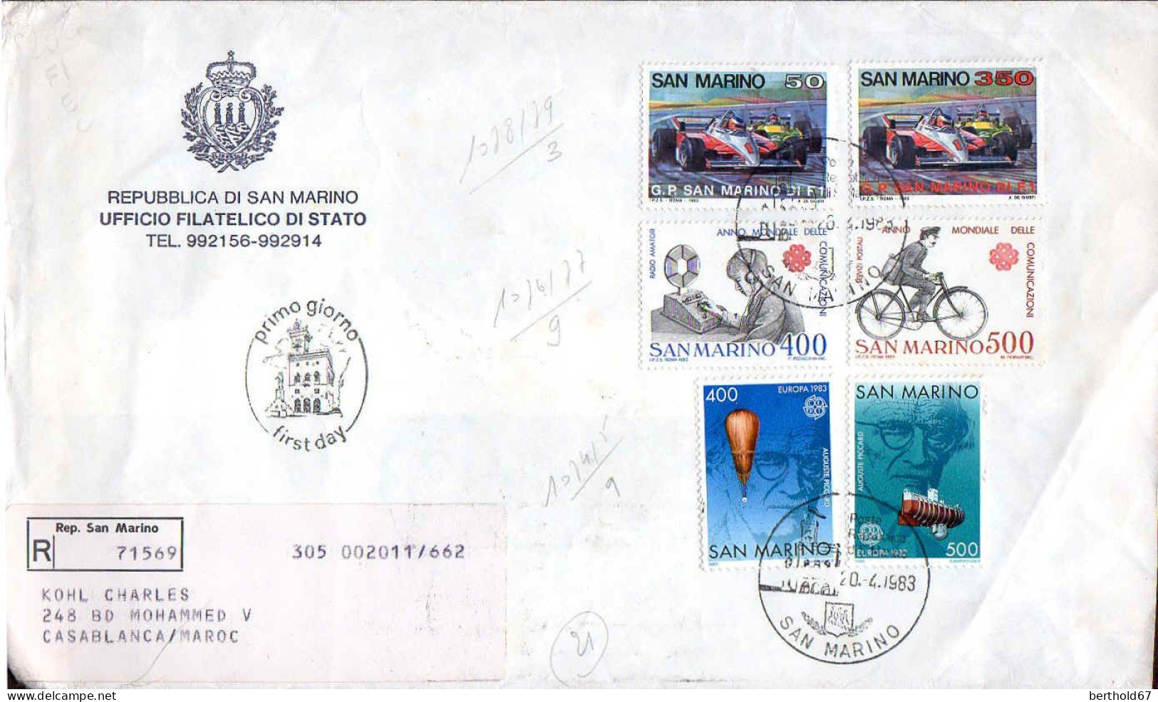 San Marino Poste Obl Yv:1074/1079 Divers 20-4-1983 Fdc - 1983