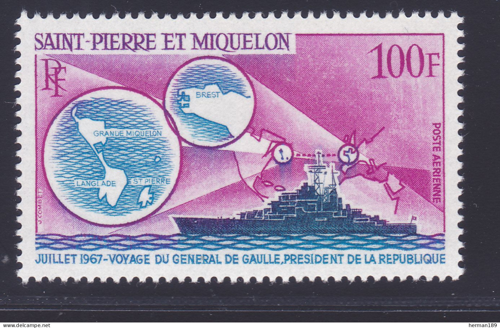 SAINT PIERRE ET MIQUELON AERIENS N°   39 ** MNH Neuf Sans Charnière, TB (D6968) Voyages De Gaulle - 1967 - Nuevos