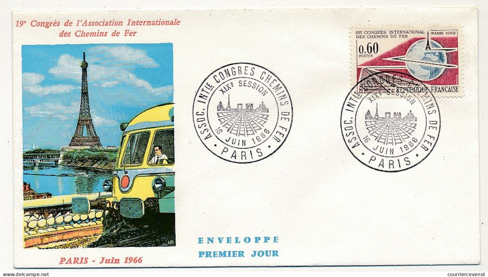 Env. FDC Affr 0,60F 19° Congrès Des Cheminots - Obl  XIXeme Session - PARIS - 16 Juin 1966 - Trenes
