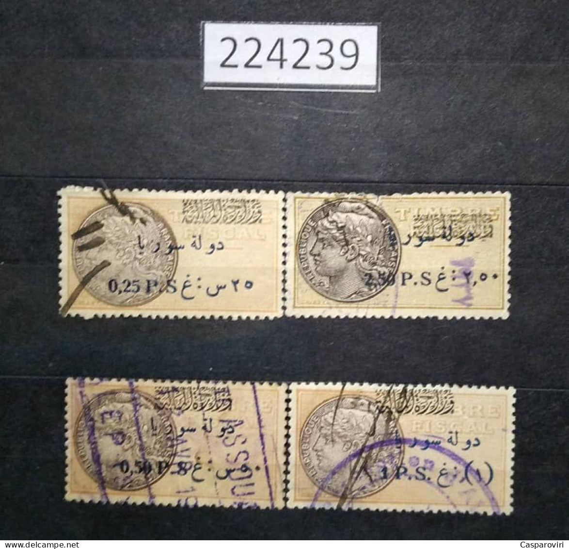 224239; French Colonies; Syria; 4 Revenue French Stamps 0.25, 0.5, 1, 2.5  Piasters ;Ovpt. Etat De Syrie; USED - Oblitérés