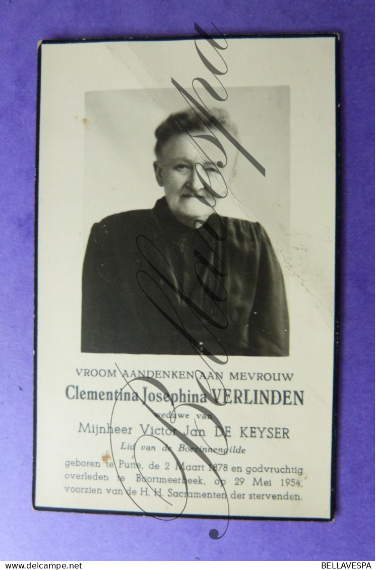 Putte 1878   Boortmeerbeek  1954 Clementina VERLINDEN Echt V. DE KEYSER - Décès