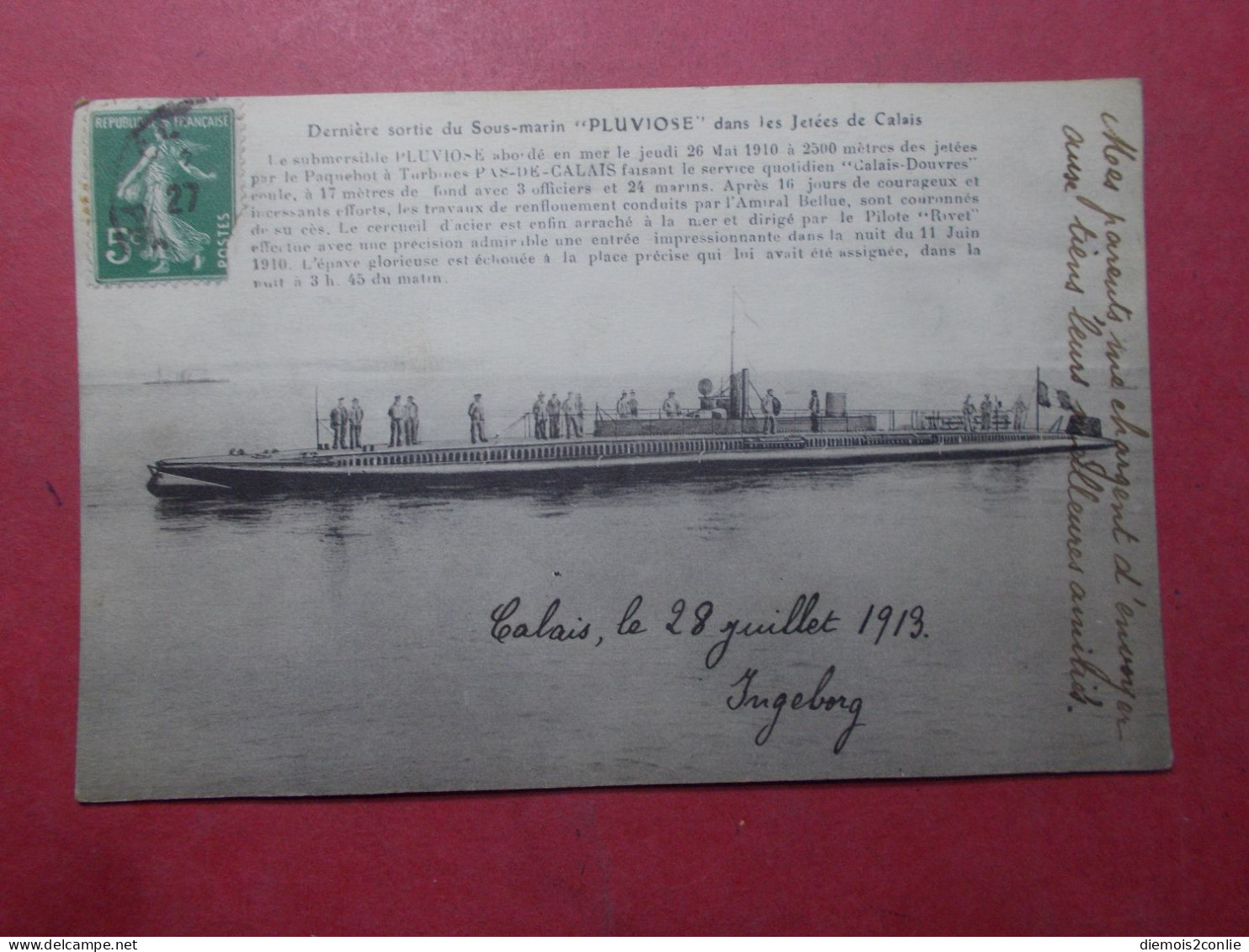 Carte Postale - Bateau - Marine Militaire Française PLUVIOSE Dans Les Jetées De Calais (5170) - Sous-marins