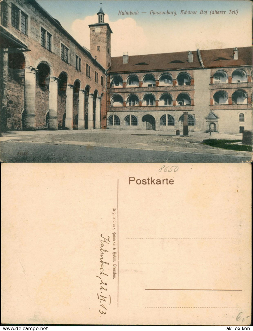 Ansichtskarte Kulmbach Plassenburg, Schöner Hof (älterer Teil) 1913 - Kulmbach