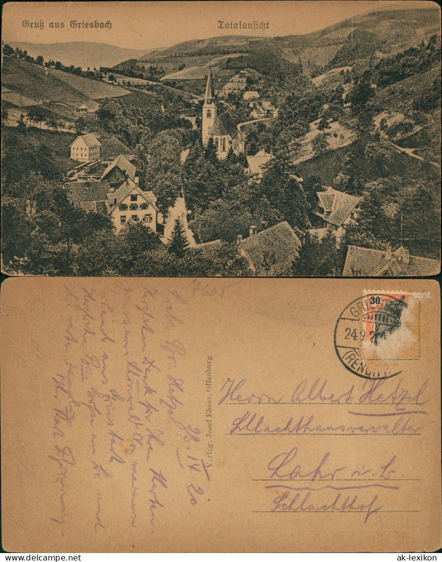 Ansichtskarte Bad Peterstal-Griesbach Stadtpartie 1922 - Bad Peterstal-Griesbach