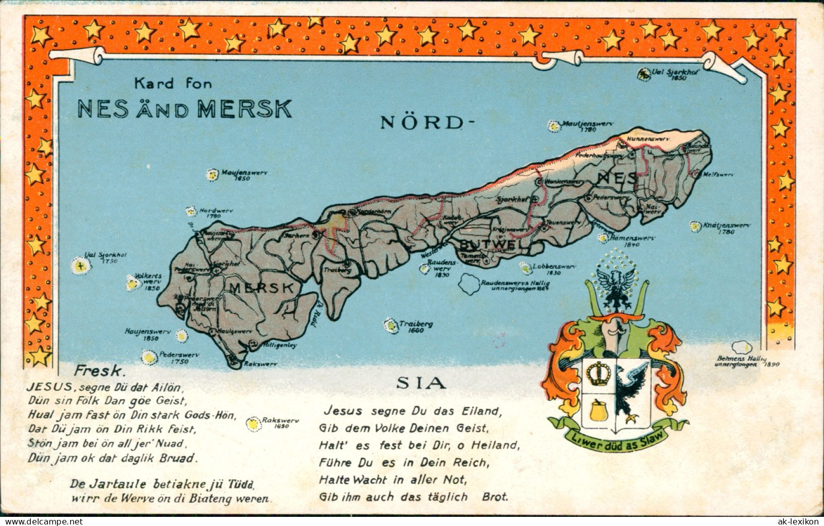 Postcard .Dänemark - NES AND MERSK Dänemark Danmark Landkarten AK 1912 - Danemark