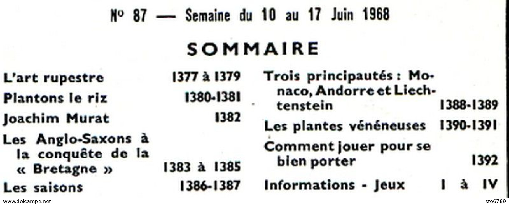 Tout L'univers 1968 N° 87 Art Rupestre , Joachim Murat , Monaco Andorre Liechtenstein , Plantes Vénéneuses , Saiso - Informations Générales