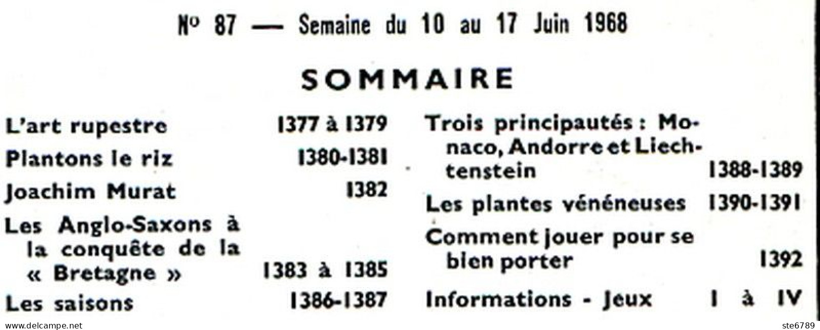 Tout L'univers 1968 N° 87 Art Rupestre , Joachim Murat , Monaco Andorre Liechtenstein , Plantes Vénéneuses , Saiso - General Issues