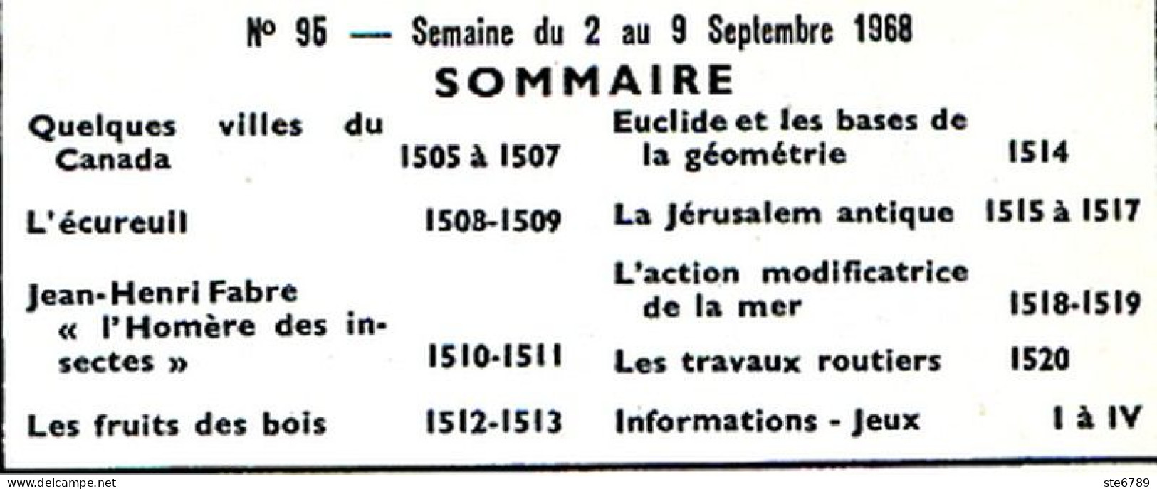 Tout L'univers 1968 N° 95 L' Ecureuil , Canada Villes , Euclide Géométrie , Jérusalem Antique , Travaux Routiers - General Issues