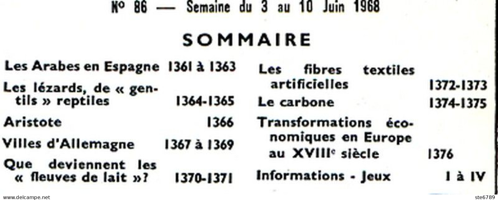 Tout L'univers 1968 N° 86 Arabes En Espagne 1361 , Les Lézards , Aristote , Le Carbone , Villes D'Allemagne - Informations Générales