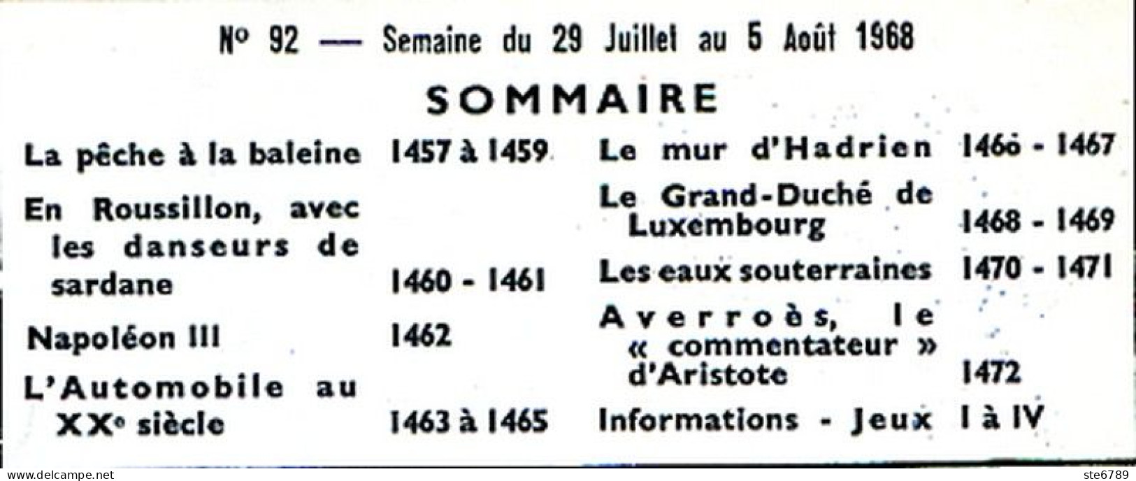 Tout L'univers 1968 N° 92 Peche A La Baleine , Roussillon Sardane , Napoléon III , Automobile Au 20 ° , Luxembourg - Informations Générales