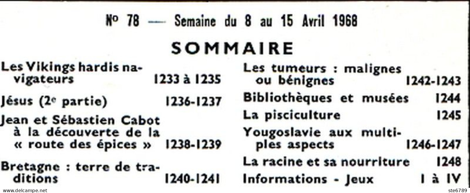 Tout L'univers 1968 N° 78 Vikings , Jésus , Cabot Rte Des épices , Bretagne , La Pisciculture , Yougoslavie , Tume - Informations Générales