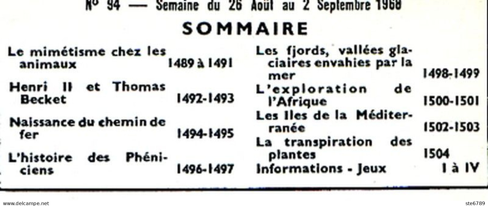 Tout L'univers 1968 N° 94 Naissance Chemin De Fer , Histoire Phéniciens , Fjords , Exploration Afrique , Iles Médi - Informations Générales