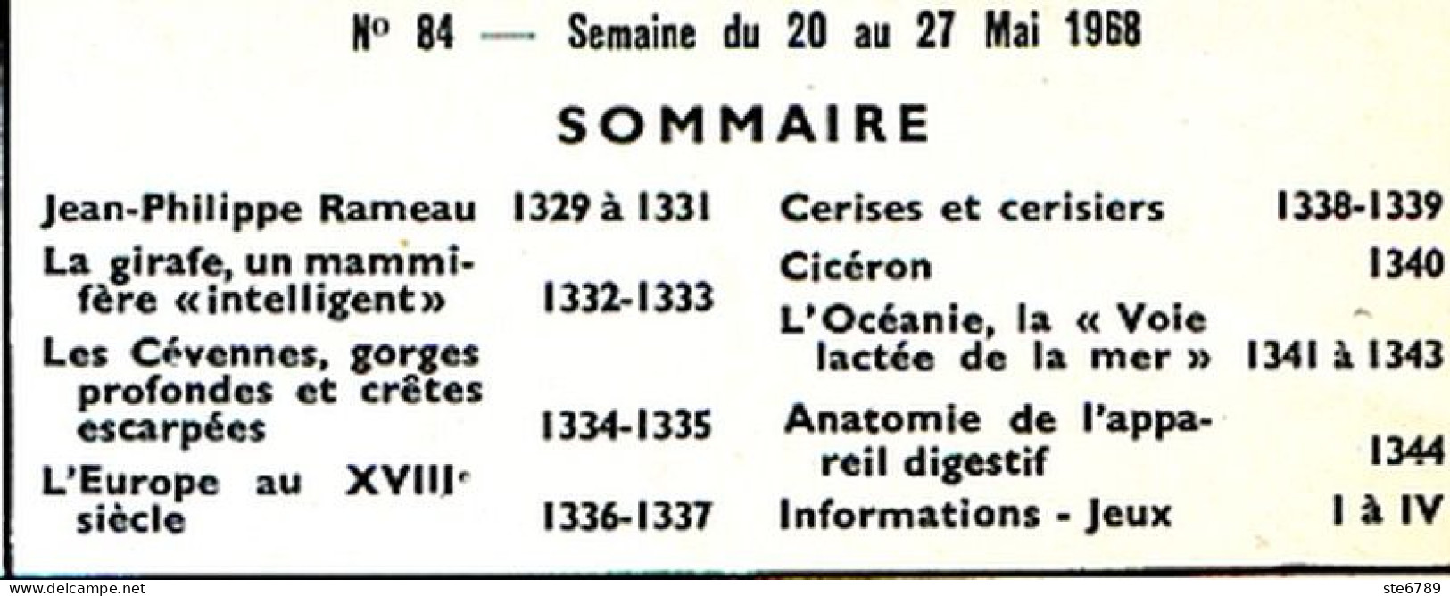 Tout L'univers 1968 N° 84 J Ph Rameau , La Girafe , Les Cévennes , Europe 18° , Cerises Et Cerisiers, Cicéron , Oc - Informaciones Generales