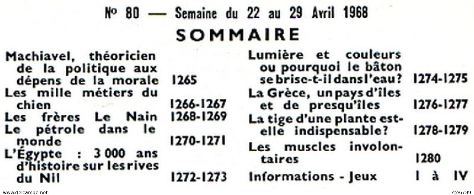 Tout L'univers 1968 N° 80 Machiavel , Metiers Du Chien , Freres Le Nain , Petrole , Egypte , Grece Iles - Algemene Informatie