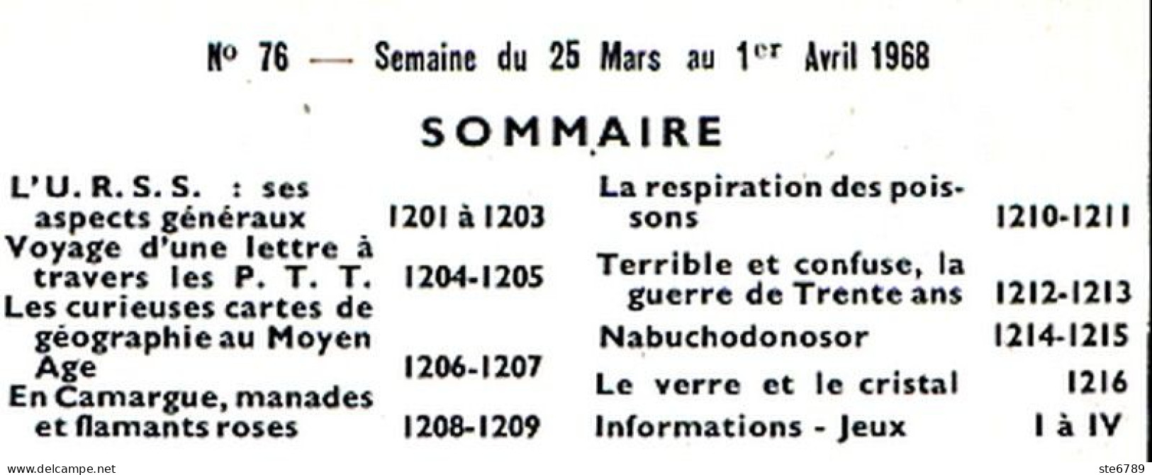 Tout L'univers 1968 N° 76 URSS , Camargue , Guerre De 30 Ans , Verre Et Cristal , Nabuchodonosor , Respiration Poi - General Issues