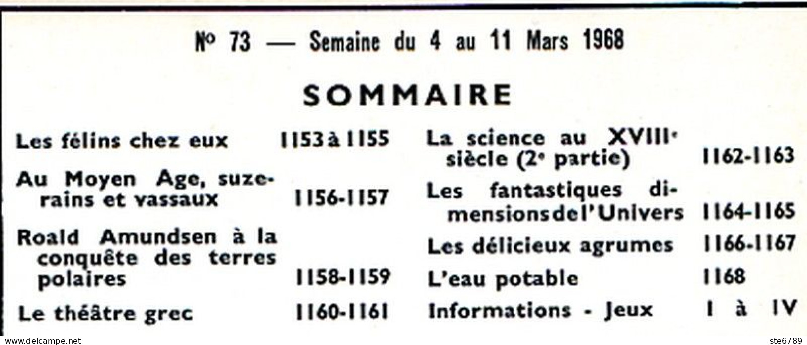 Tout L'univers 1968 N° 73 Les Félins , Theatre Grec , Science 18° , Eau Potable , Roald Amundsen Terres Polaires - Informations Générales