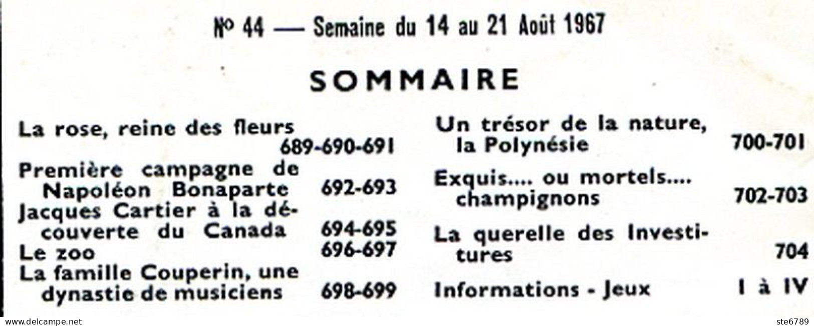 Tout L'univers 1967 N° 44 Fleur Rose , 1 Ere Campagne Napoleon , Le Zoo , Famille Couperin , Champignons , La Poly - Informaciones Generales