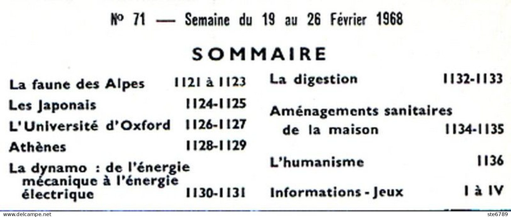 Tout L'univers 1968 N° 71 Faune Des Alpes , Les Japonais , Athènes , La Dynamo , Digestion , Universté Oxford - Informations Générales