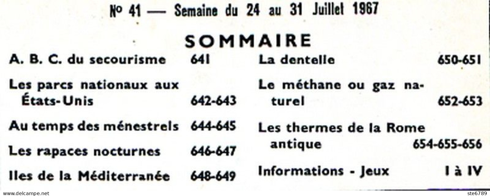 Tout L'univers 1967 N° 41 Secourisme , Parcs Nationaux USA , Temps Des Menestrels , Rapaces Nocturnes , La Dentell - Informaciones Generales