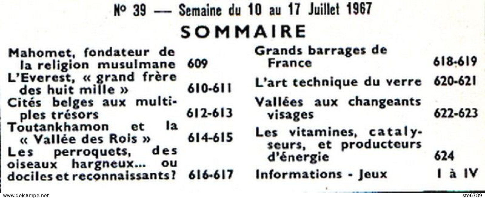Tout L'univers 1967 N° 39 Mahomet , Everest , Les Perroquets , Grands Barrages France , Art Technique Verre , Tout - Allgemeine Literatur