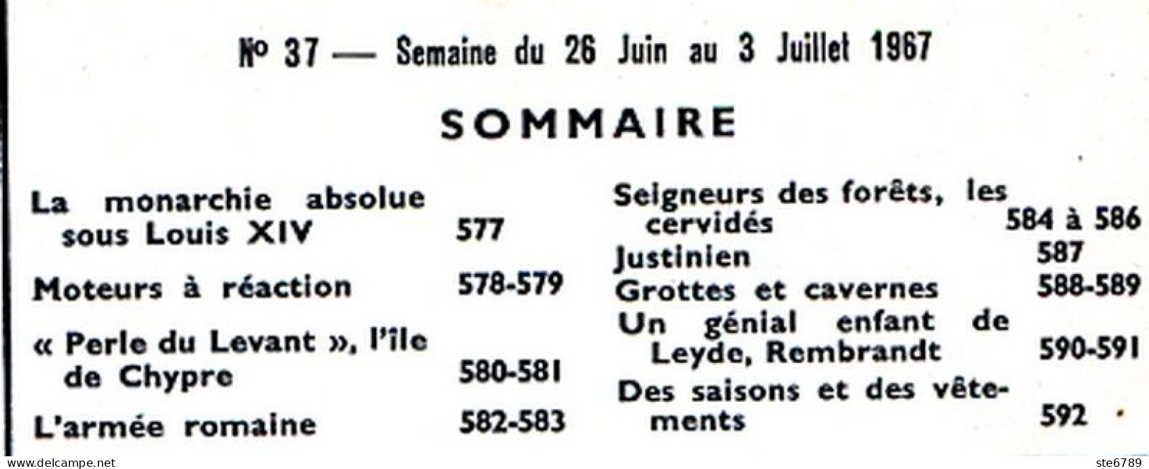 Tout L'univers 1967 N° 37 Monarchie Sous Louis XIV , Moteurs à Réaction , Ile De Chypre , Les Cervidés , Rembrandt - Informations Générales