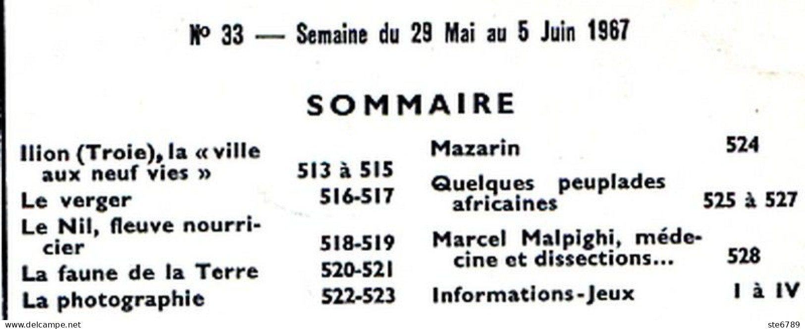 Tout L'univers 1967 N° 33 Ville Ilion Troie , Photographie , Nil , Mazarin , Quelques Peuplades Africaines , Malpi - Testi Generali
