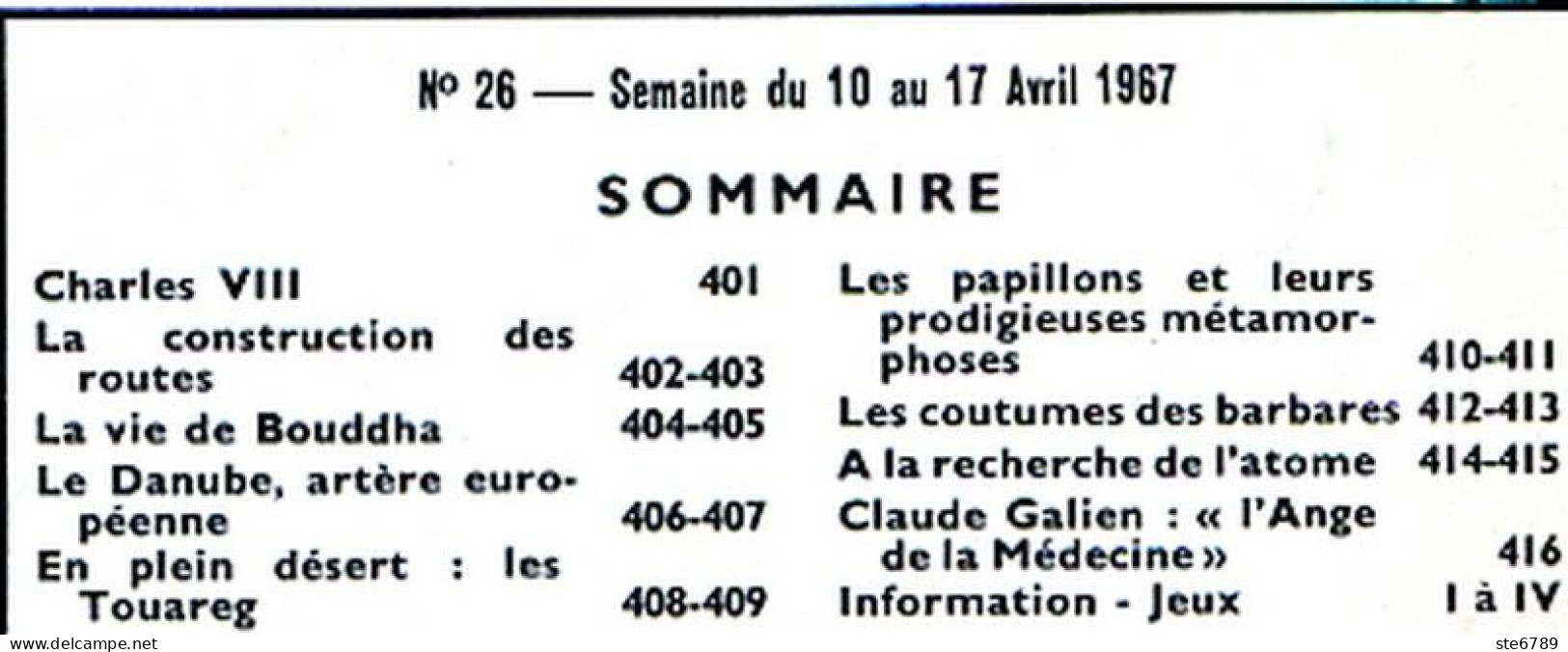 Tout L'univers 1967 N° 26 Charles VIII , Construction Routes , Vie De Bouddha , Danube , Les Touaregs , Papillons - Allgemeine Literatur
