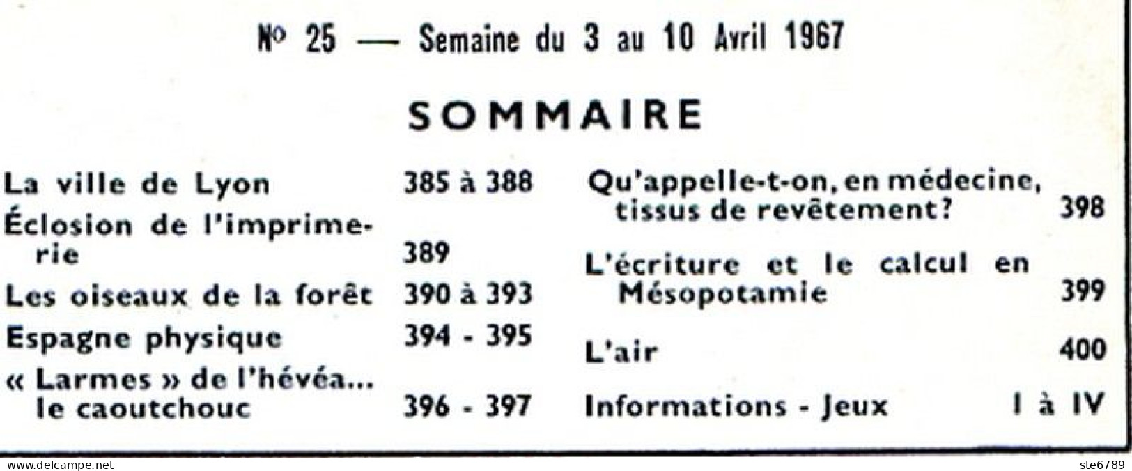 Tout L'univers 1967 N° 25 Ville De Lyon , éclosion Imprimerie , Le Caoutchouc , écriture Et Calcul En Mésopotam - Algemene Informatie