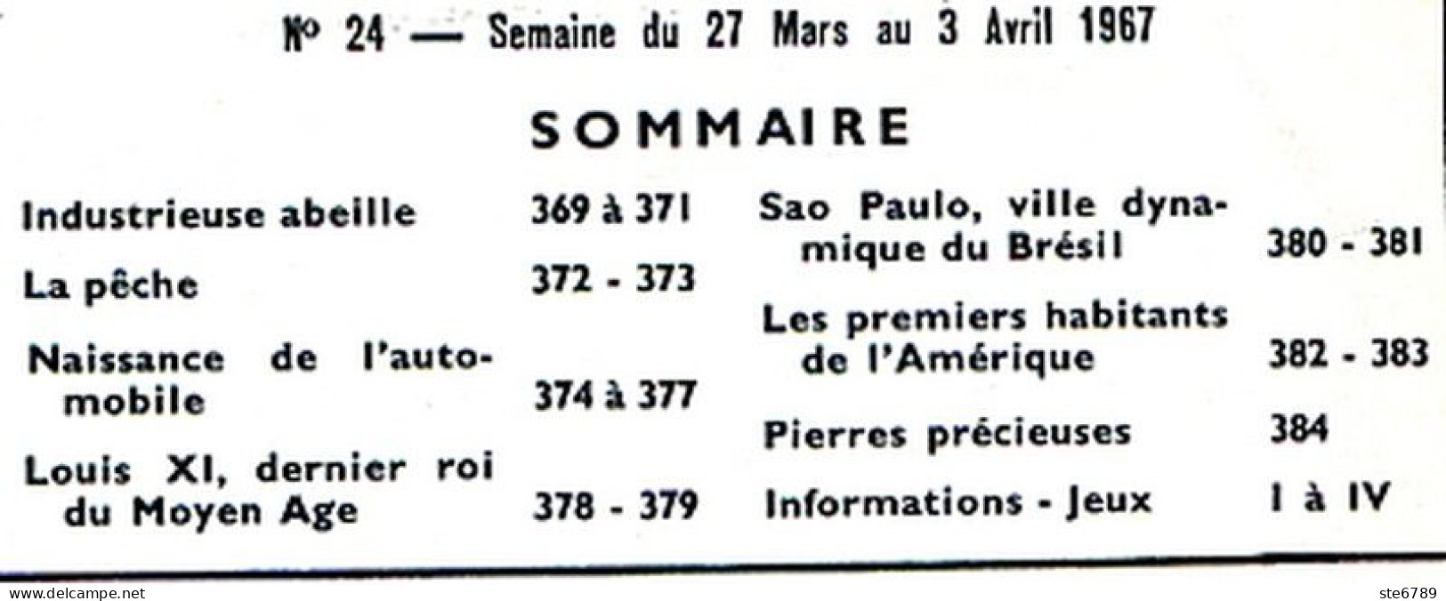 Tout L'univers 1967 N° 24 L' Abeille , La Peche , Naissance Automobile , Louis XI , Sao Paulo , Premiers Hab - Informations Générales