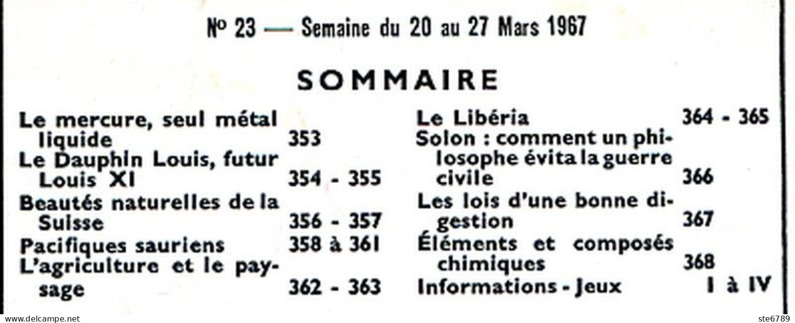 Tout L'univers 1967 N° 23 Beautés Naturelles De Suisse , Le Libéria , Solon Guerre Civile , Les Sauriens - Algemene Informatie